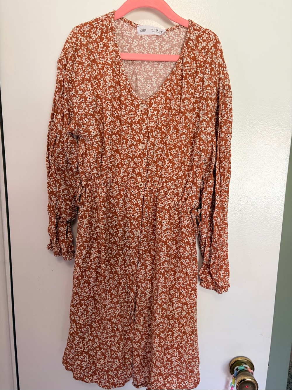 Zara Rust Orange Floral Button-Front Dress